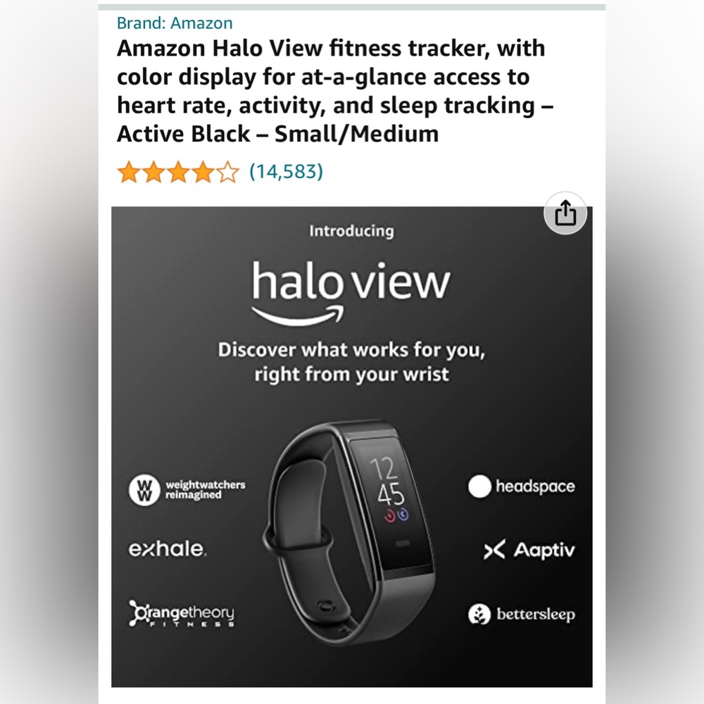 Brand new, never opened Amazon Halo View in black. Size small/medium.
